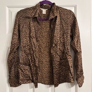 Silk Leopard Print Button-Up Blouse